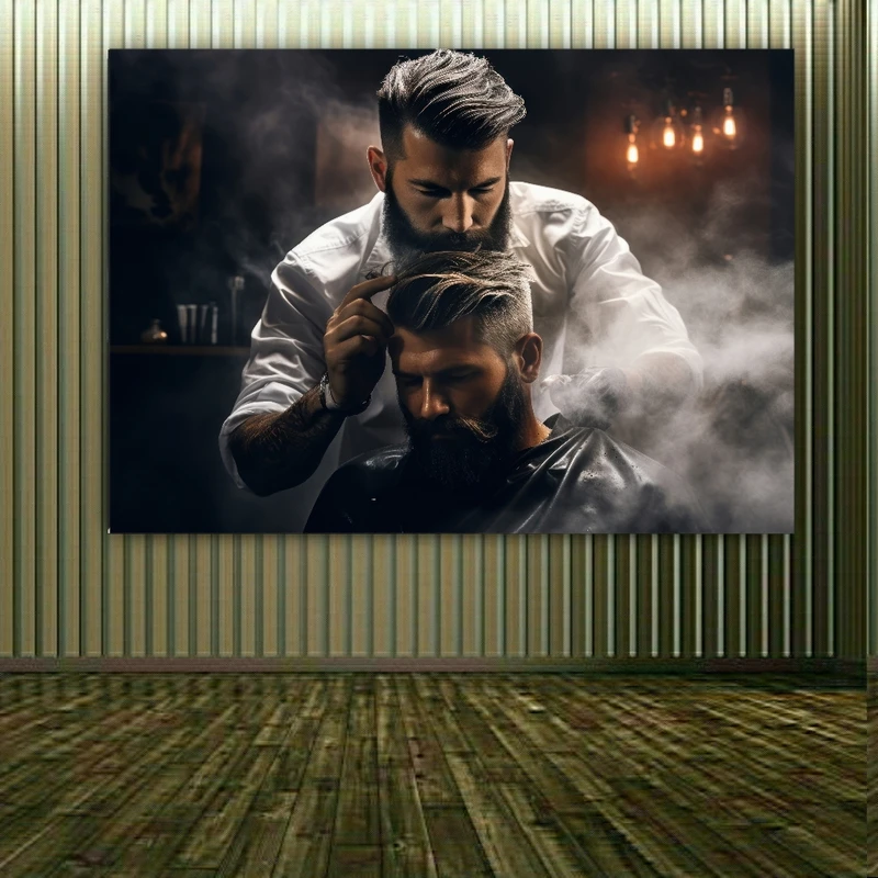 تابلو بوم طرح مخمل مدل آرایشگاه مردانه کد BK1394