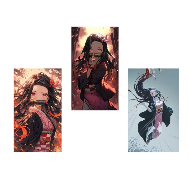 استیکر لپ تاپ و موبایل مدل انیمه طرح شیطان کش نزوکو کامادو demon slayer Nezuko Kamado کد 875 مجموعه 3 عددی