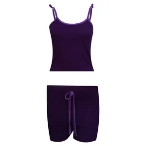 ست تاپ و شلوارک زنانه مدل SIMPLE کد tm-2015 رنگ بادمجانی