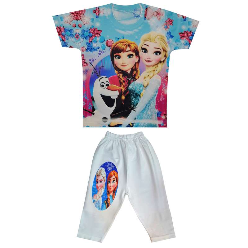 ست تی شرت و شلوارک دخترانه مدل السا و آنا کد XS80