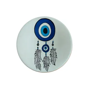 بشقاب دیوارکوب سفالی طرح چشم نظر کد D458