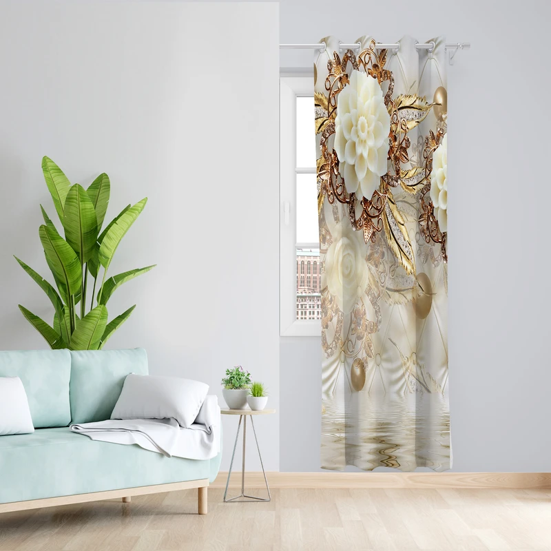 پرده طرح گل مدل مخمل پانچی کد L 1134L Z سایز 140x200 سانتی متر