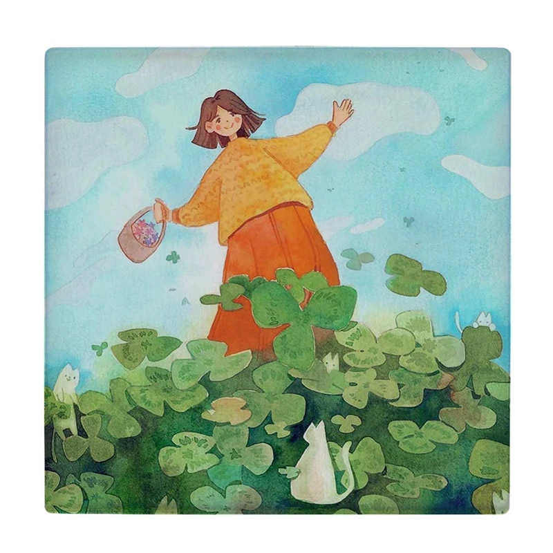 زیر لیوانی  طرح نقاشی دختر و بوته های گل کد    6086969_5142