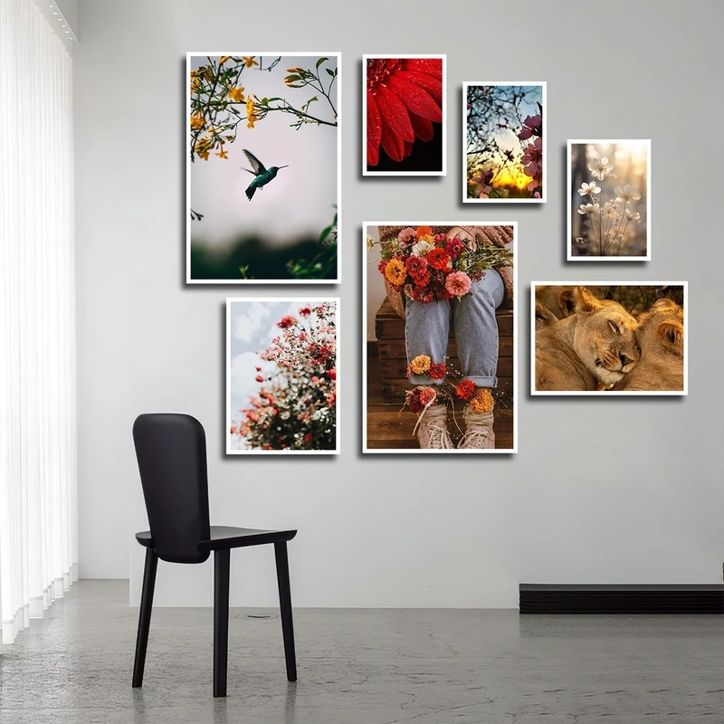 تابلو بکلیت طرح طبیعت گل و حیات وحش مدل W-2367 مجموعه 7 عددی