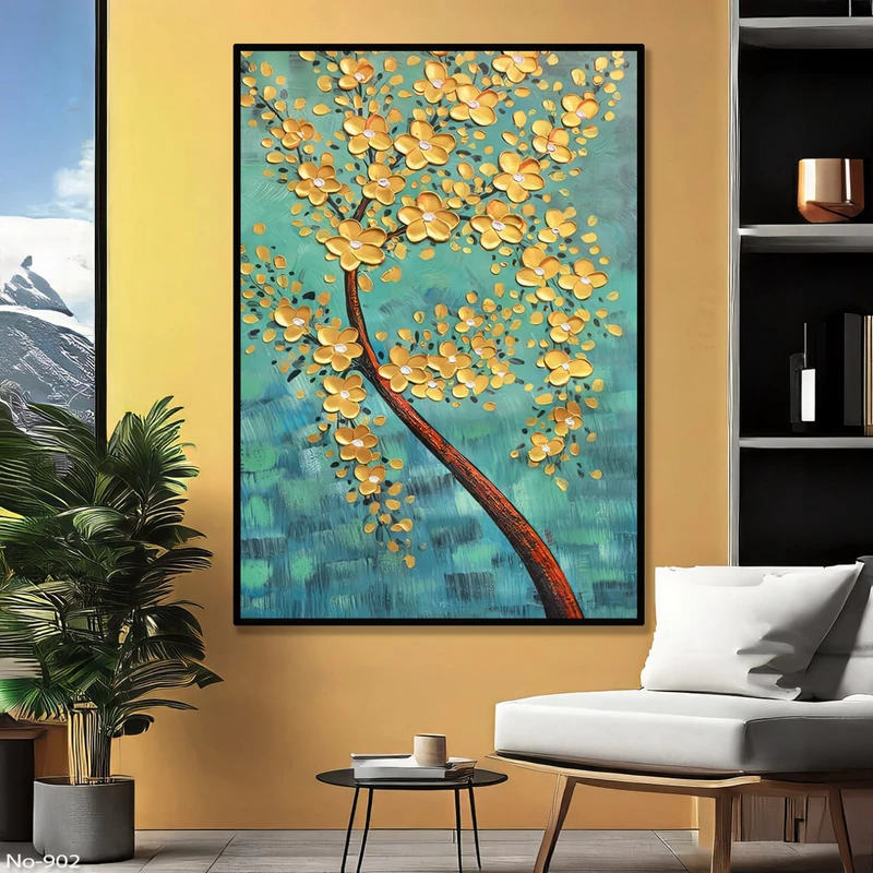 تابلو طرح دکوراتیو مدل شکوفه های گل کد 902 فریم مشکی