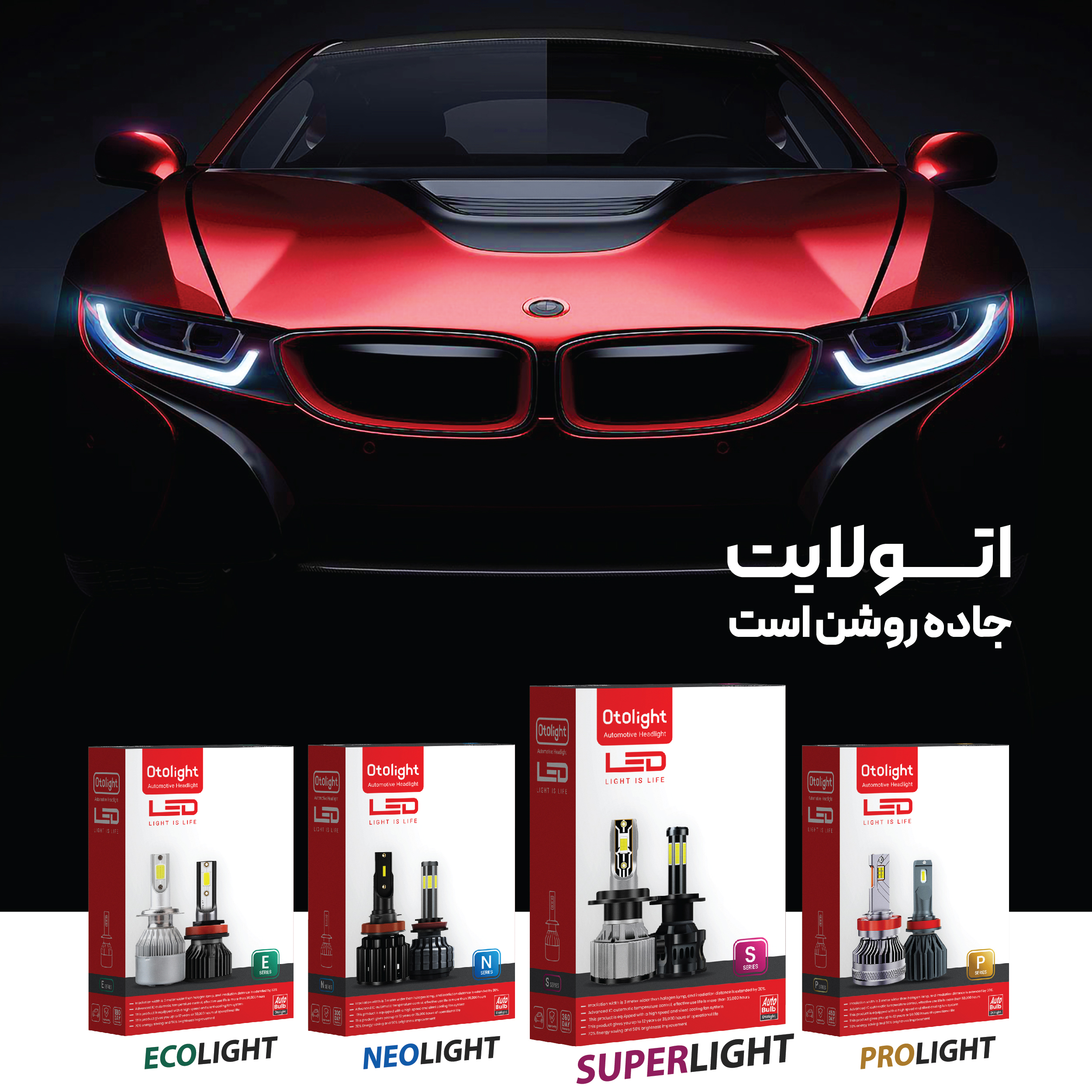 لامپ هدلایت LED اتولایت مدل S2 پایه H4 بسته 2 عددی