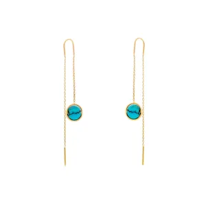 گوشواره طلا 18 عیار زنانه گالری روبی مدل خیه ای با سنگ فیروزه 