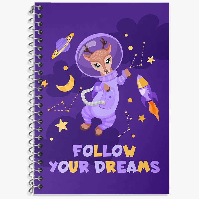 دفتر زبان 50 برگ خندالو مدل دو خط طرح گوزن فضانورد کد N1374