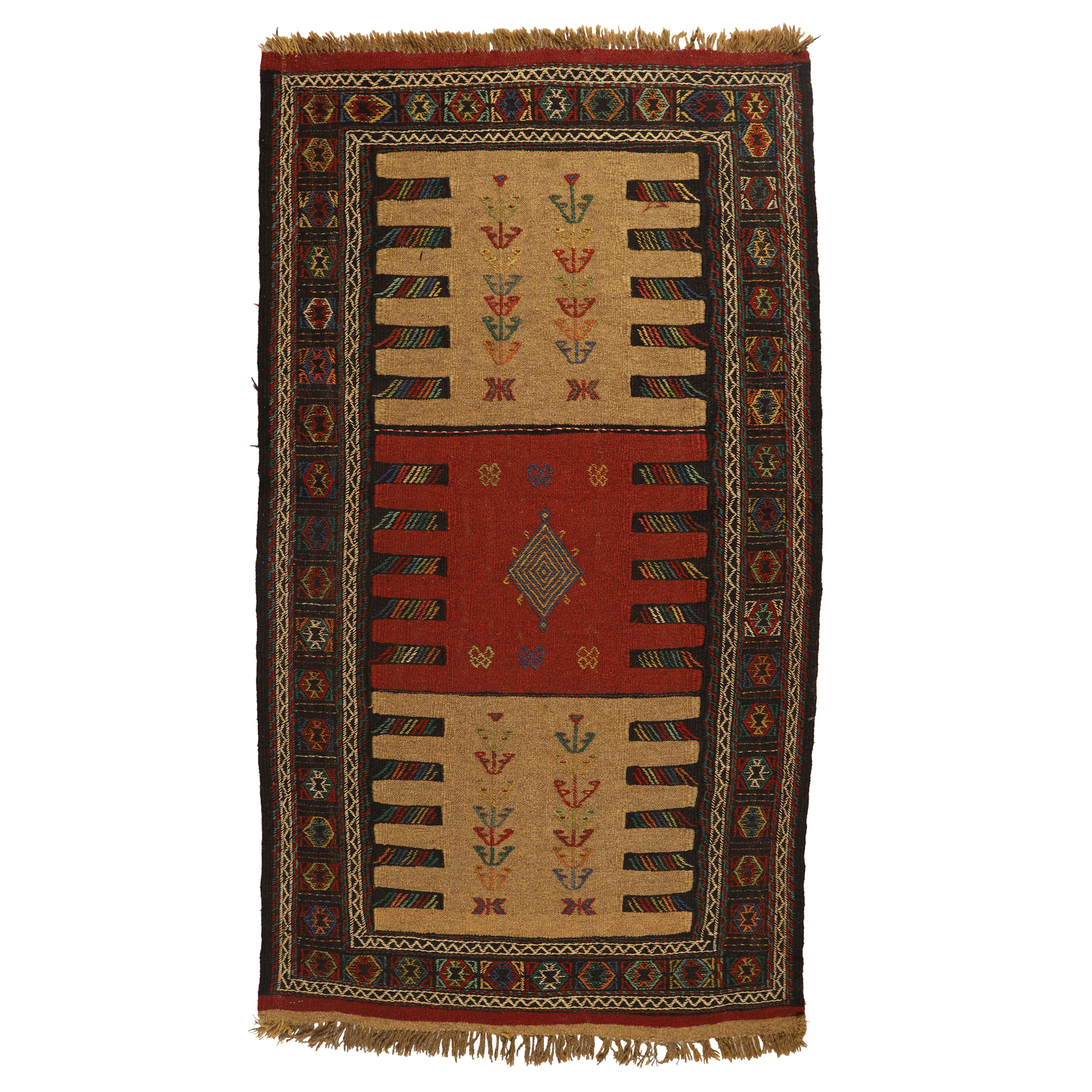 گلیم دستبافت دومتری طرح سفره کردی کد 140486