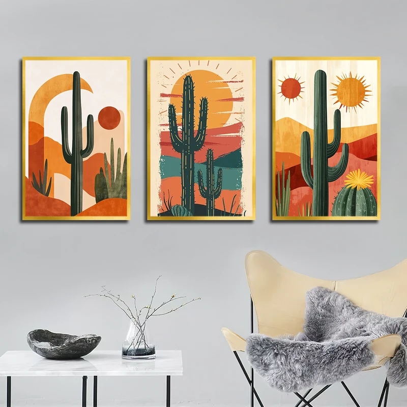 تابلو بکلیت طرح مینیمال مدل T-3222 فریم طلایی مجموعه 3 عددی