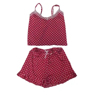 ست تاپ و شلوارک زنانه طرح خالخالی رنگ قرمز