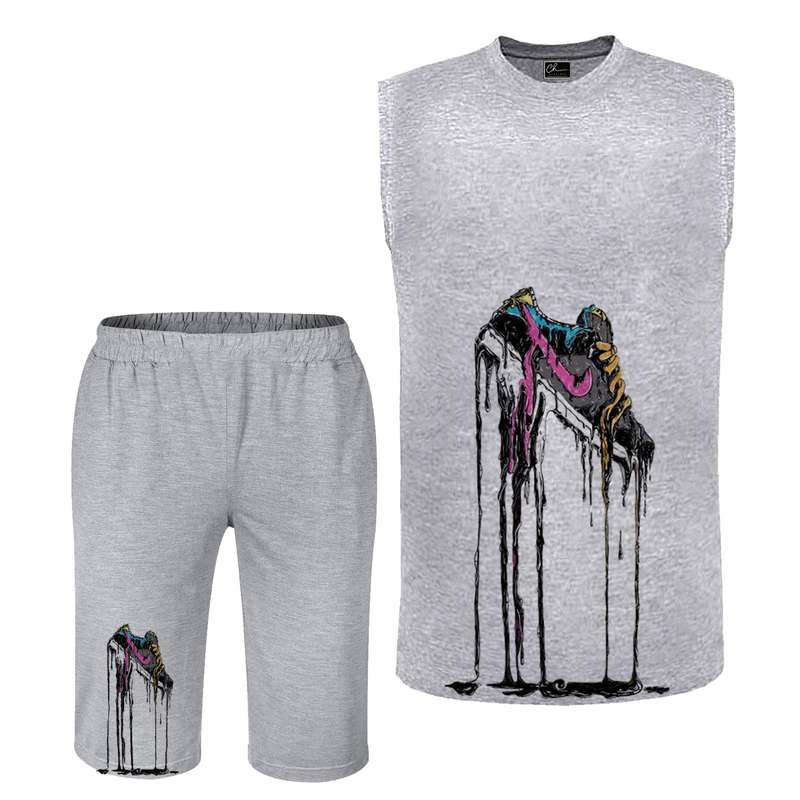 ست تاپ و شلوارک مردانه مدل B34 رنگ طوسی