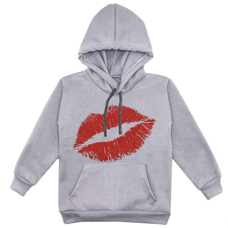 هودی دخترانه مدل لب F43 رنگ طوسی