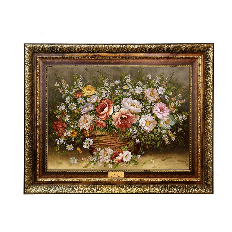 تابلو فرش ماشینی نقش نگار رضوی طرح گل کد 2100H