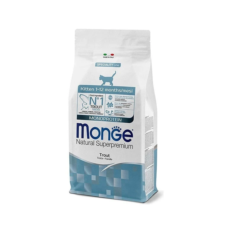 غذای خشک بچه گربه مونژ مدل Natural Kitten با طعم ماهی قزل‌آلا وزن 400 گرم