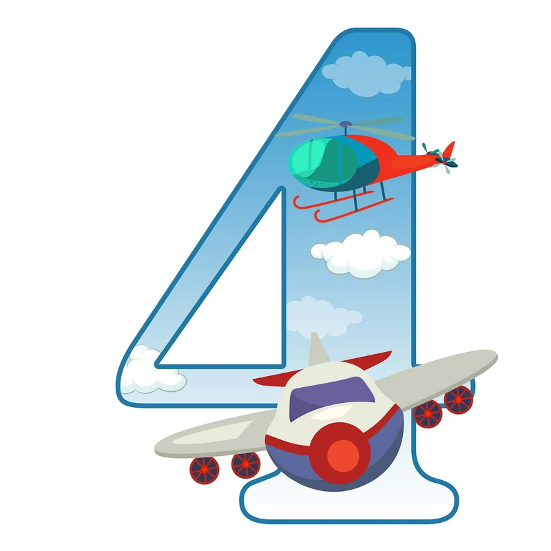 استند رومیزی تولد مدل عدد 4 طرح هواپیما و هلیکوپتر کد 1707