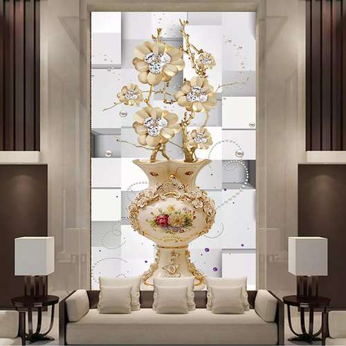 پوستر دیواری سه بعدی مدل گلدان طلایی DRVF1080