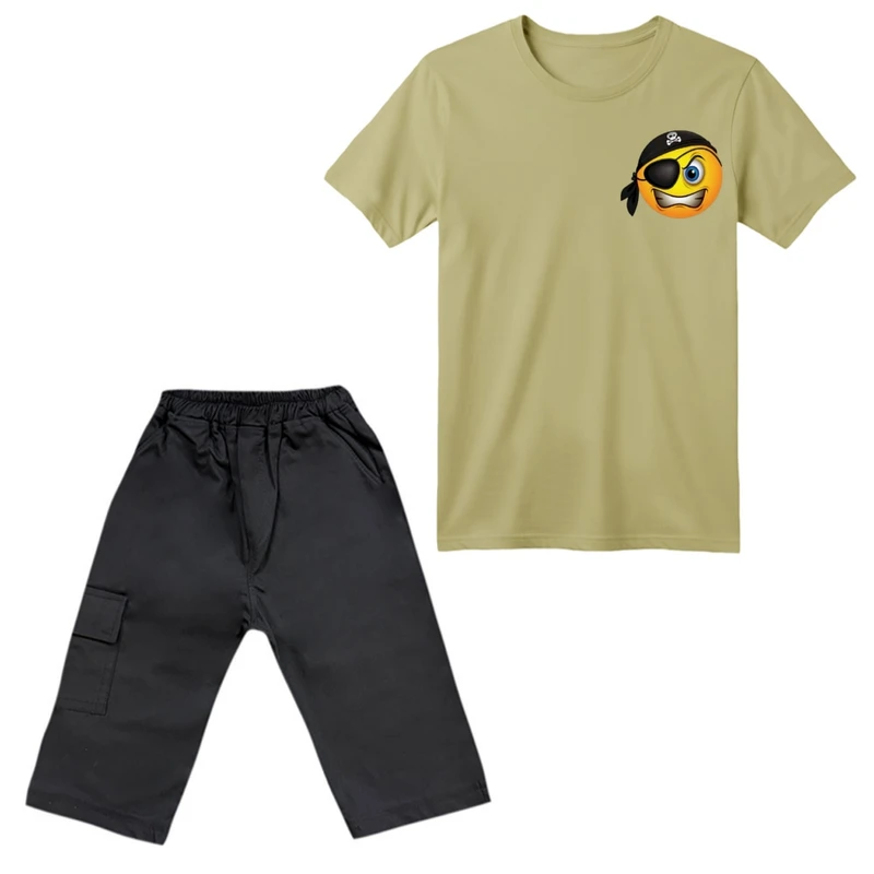 ست تی‌شرت آستین کوتاه و شلوارک پسرانه مدل ایموجی کد ۴
