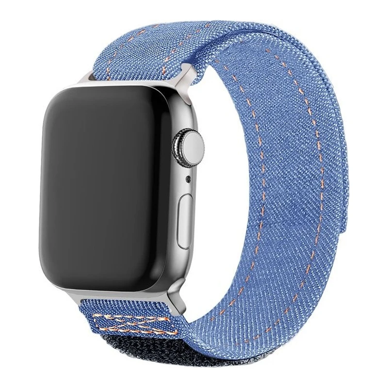 بند آکوآرا مدل Denim Velcro مناسب برای اپل واچ 44 میلیمتری سری 4