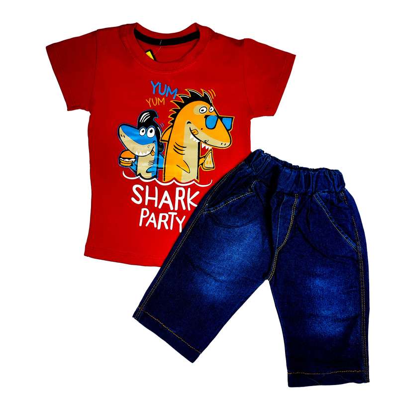 ست تی شرت و شلوارک پسرانه مدل SHARK کد 3