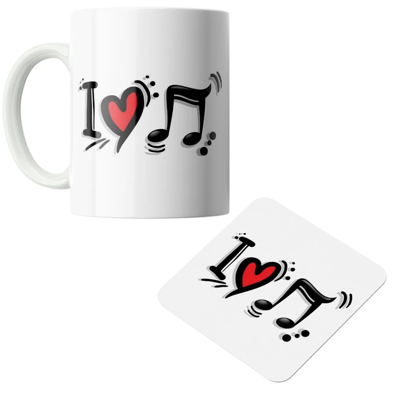 ماگ پاد آفرین مدل من عاشق موسیقی ام کد DKC609 به همراه زیر لیوانی