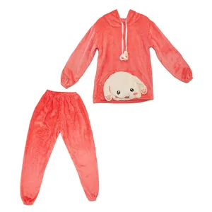 ست هودی و شلوار دخترانه مدل تدی هاپو رنگ گلبهی