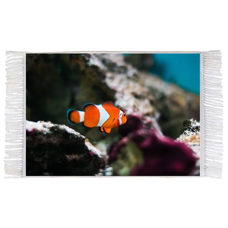 فرش ماشینی دیوارکوب اطلس آبی طرح ماهی مدل T1771