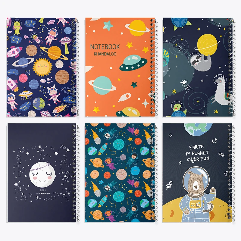 دفتر مشق 50 برگ خندالو طرح فضایی و فضانورد کد 143 مجموعه 6 عددی