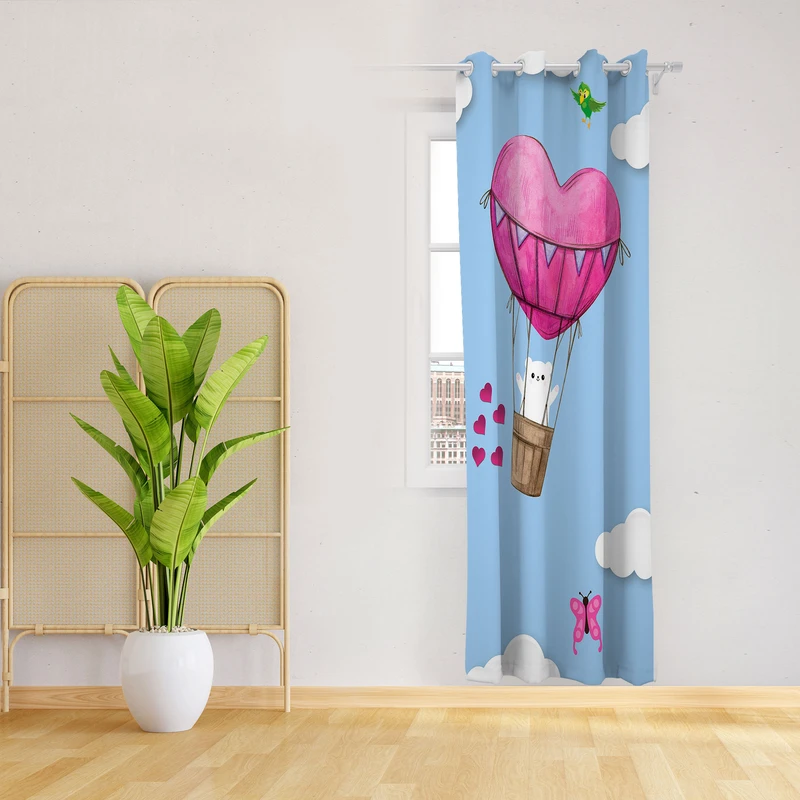 پرده مدل کودک مخمل پانچی طرح گربه کد 1264 سایز 200x140 سانتی متر