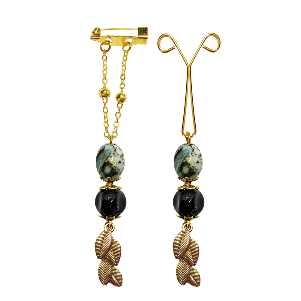 ست گیره روسری و سنجاق سینه زنانه مدل برگ