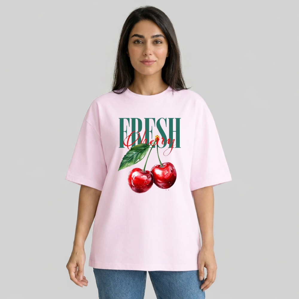 تی شرت آستین سه ربع زنانه مدل باکسی طرح گیلاس کد b01 تی شرت آستین سه ربع زنانه مدل باکسی طرح گیلاس کد b01