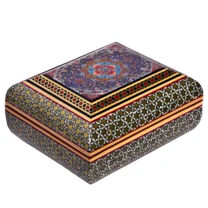جعبه جواهرات خاتم کاری مدل فیروزه و ارغوان کد 12