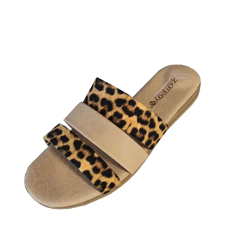 دمپایی زنانه زرپای مدل 5-561 پلنگی رنگ کرم