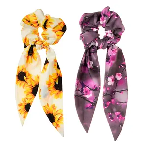 کش مو زنانه دلنار گالری مدل اسکرانچی آفتابگردان و شاخه شکوفه سه بعدی مجموعه 2 عددی