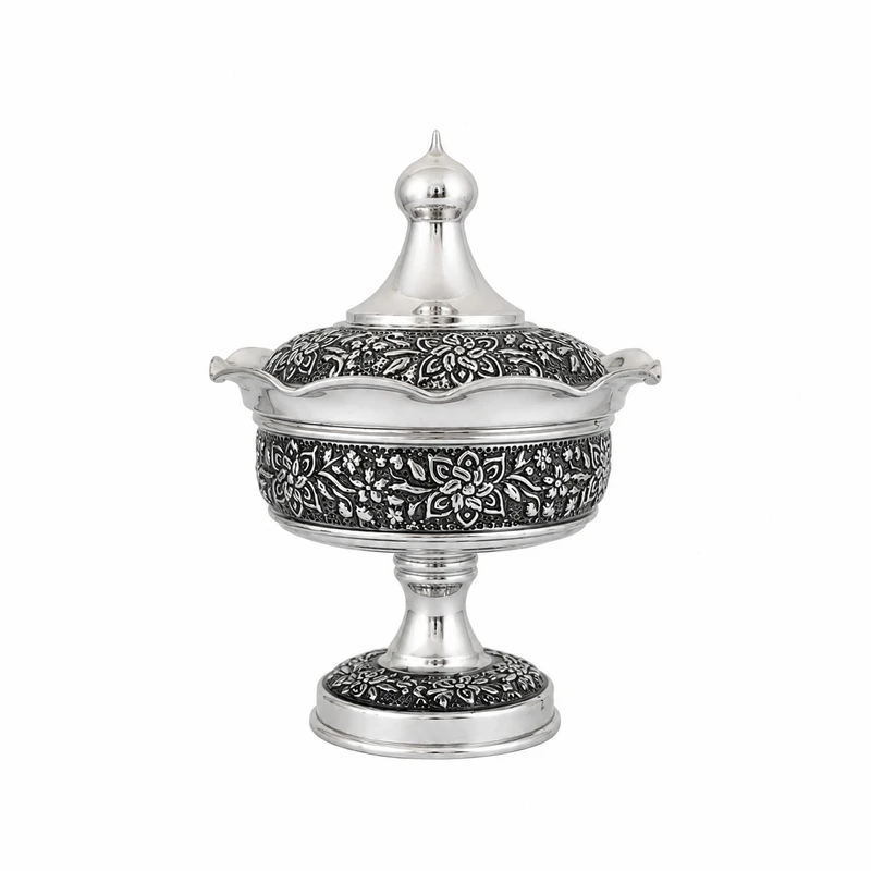 قندان قلمزنی مسی مدل گلبرگ کروم کد 1910