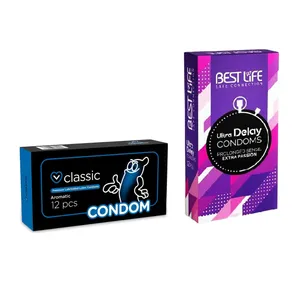 کاندوم بست لایف مدل Ultra Delay بسته 12 عددی به همراه کاندوم Condom مدل Classic بسته 12 عددی