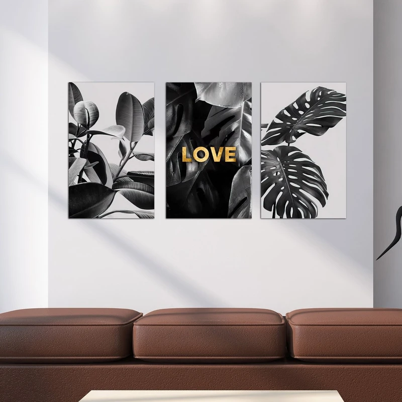 تابلو شاسی بکلیت طرح دکوراتیو برگ انجیری مدل SH-496 مجموعه 3 عددی