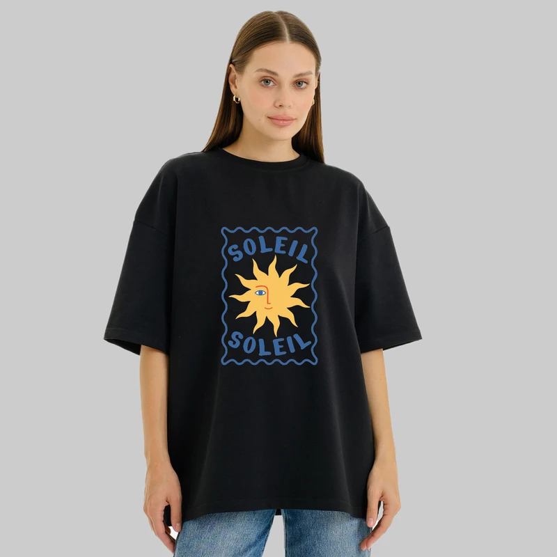 تی شرت آستین کوتاه زنانه پنبه طرح soleil