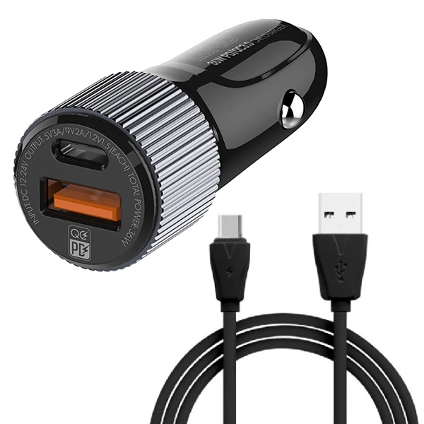 شارژر فندکی الدینیو مدل C510Q به همراه کابل تبدیل microUSB