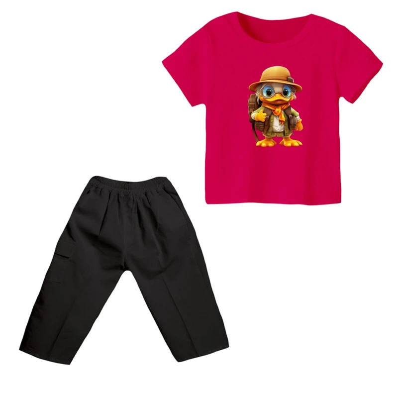 ست تی شرت و شلوارک دخترانه مدل اردک کد 2