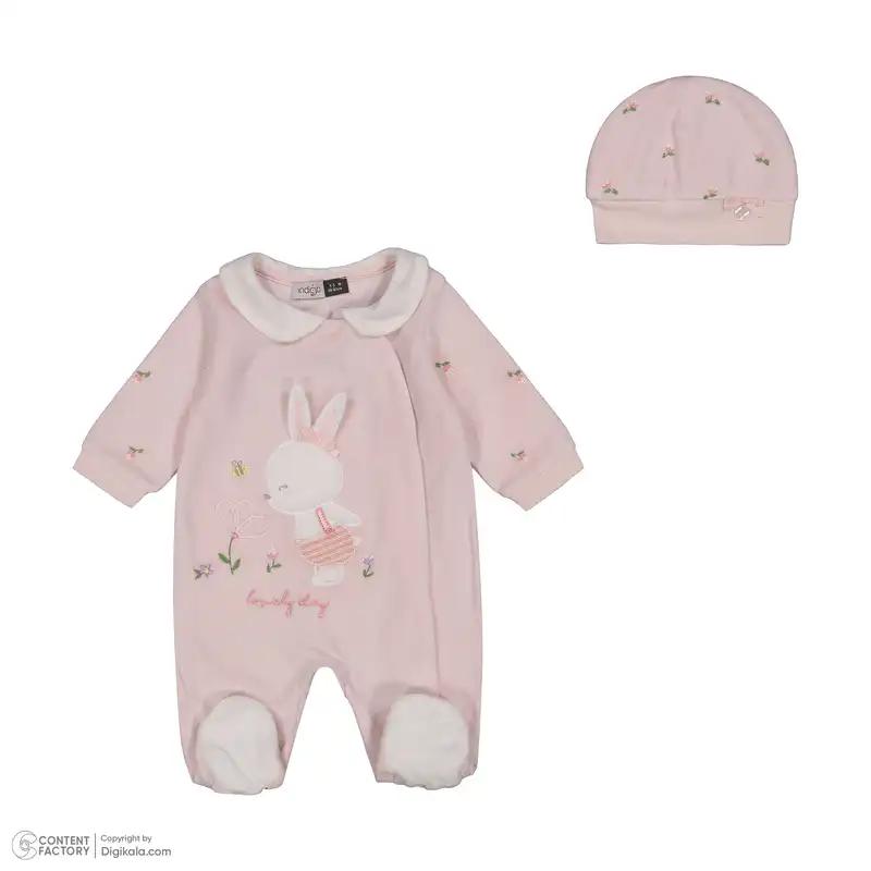 ست سرهمی و کلاه نوزادی دخترانه ایندیگو مدل 23103