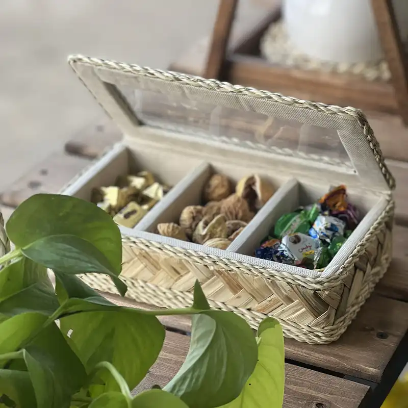 سبد حصیر بافی مدل سه خانه