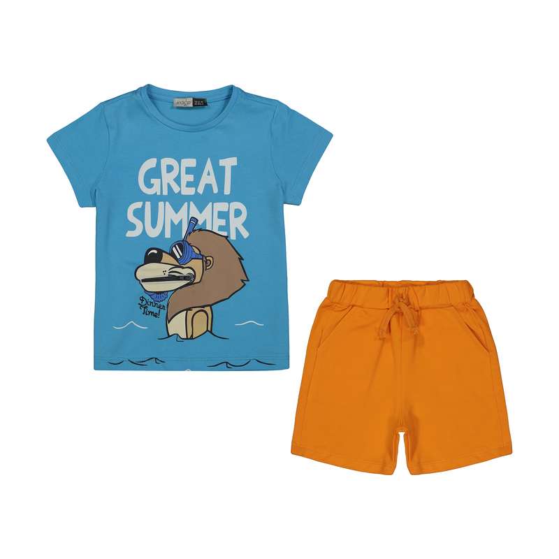 ست تی شرت و شلوارک نوزادی پسرانه ایندیگو مدل 2501903-50