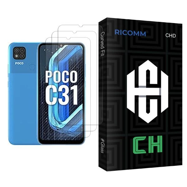 محافظ صفحه نمایش ریکام مدل CH Glass MIX003 مناسب برای گوشی موبایل شیائومی Poco C31 بسته سه عددی