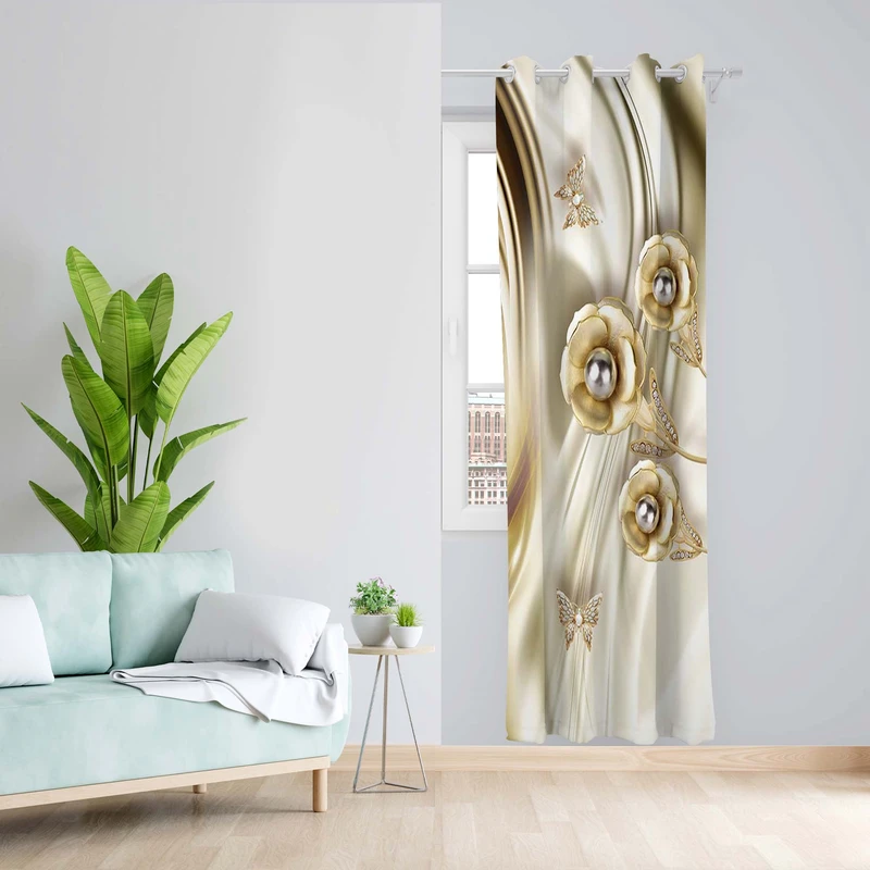 پرده طرح گل نگینی مدل مخمل پانچی کد 5623R z سایز 140x200 سانتی متر