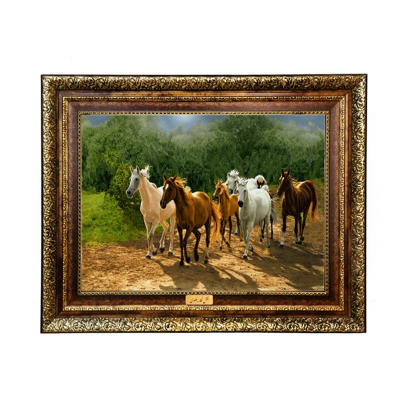 تابلو فرش ماشینی نقش نگار رضوی طرح اسب کد 477KH