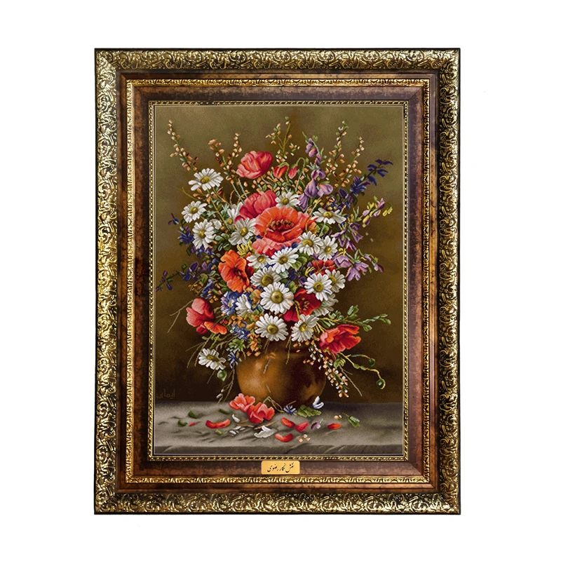 تابلو فرش ماشینی نقش نگار رضوی طرح گل کد 472H