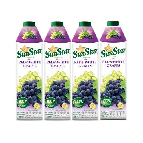 آبمیوه طبیعی انگور قرمز و سفید سان استار - 1 لیتر بسته 4 عددی