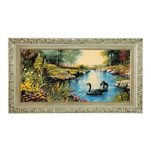 تابلو فرش ماشینی طرح دستبافت مدل برکه و قو کد 7643