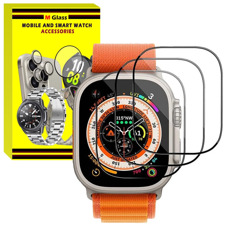 محافظ صفحه نمایش نانو ام‌گلس مدل GLS_Pmma مناسب برای اپل واچ سایز 49 میلی متری سری Ultra  بسته سه عددی